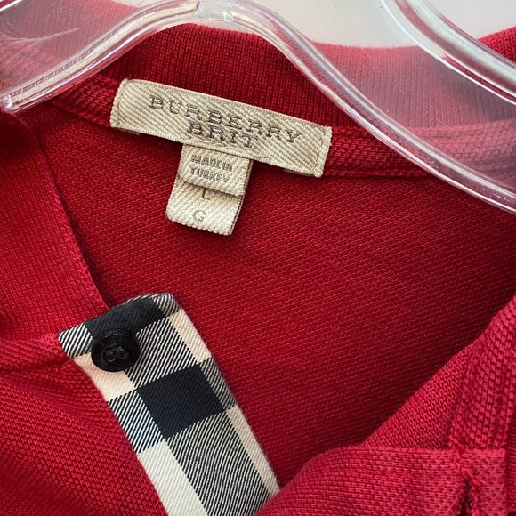 Burberry Mens Red Polo Shirt Size L Fit M - Picture 3 of 5